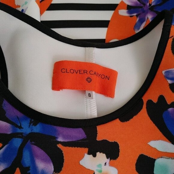 Clover Canyon Orange Scuba Tank Dress Multi Color Floral Design Size S - Picture 5 of 10